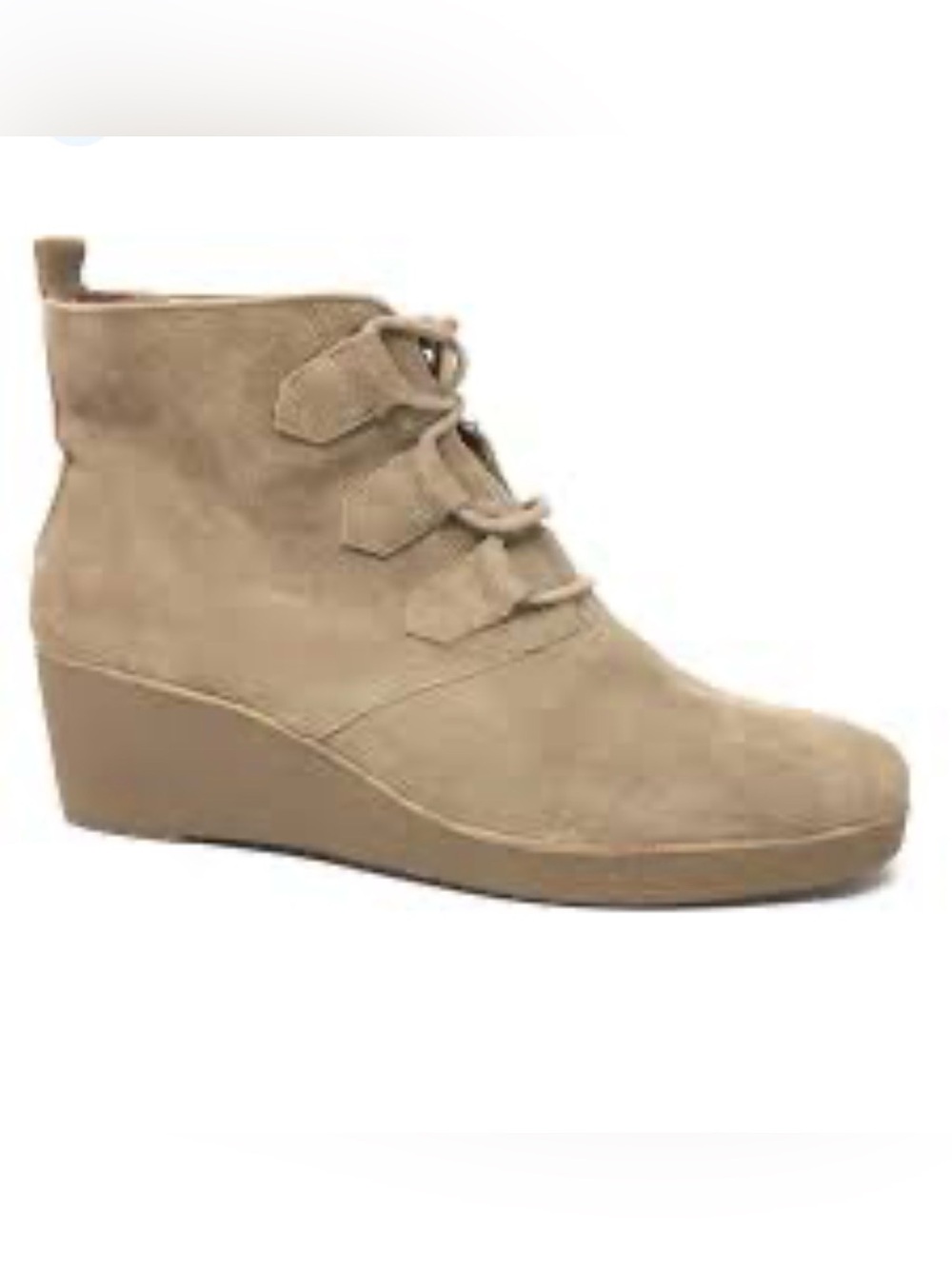 Lucky Brand JAEMMA Tan Suede Leather Lace Up Wedge Heel Ankle Boots